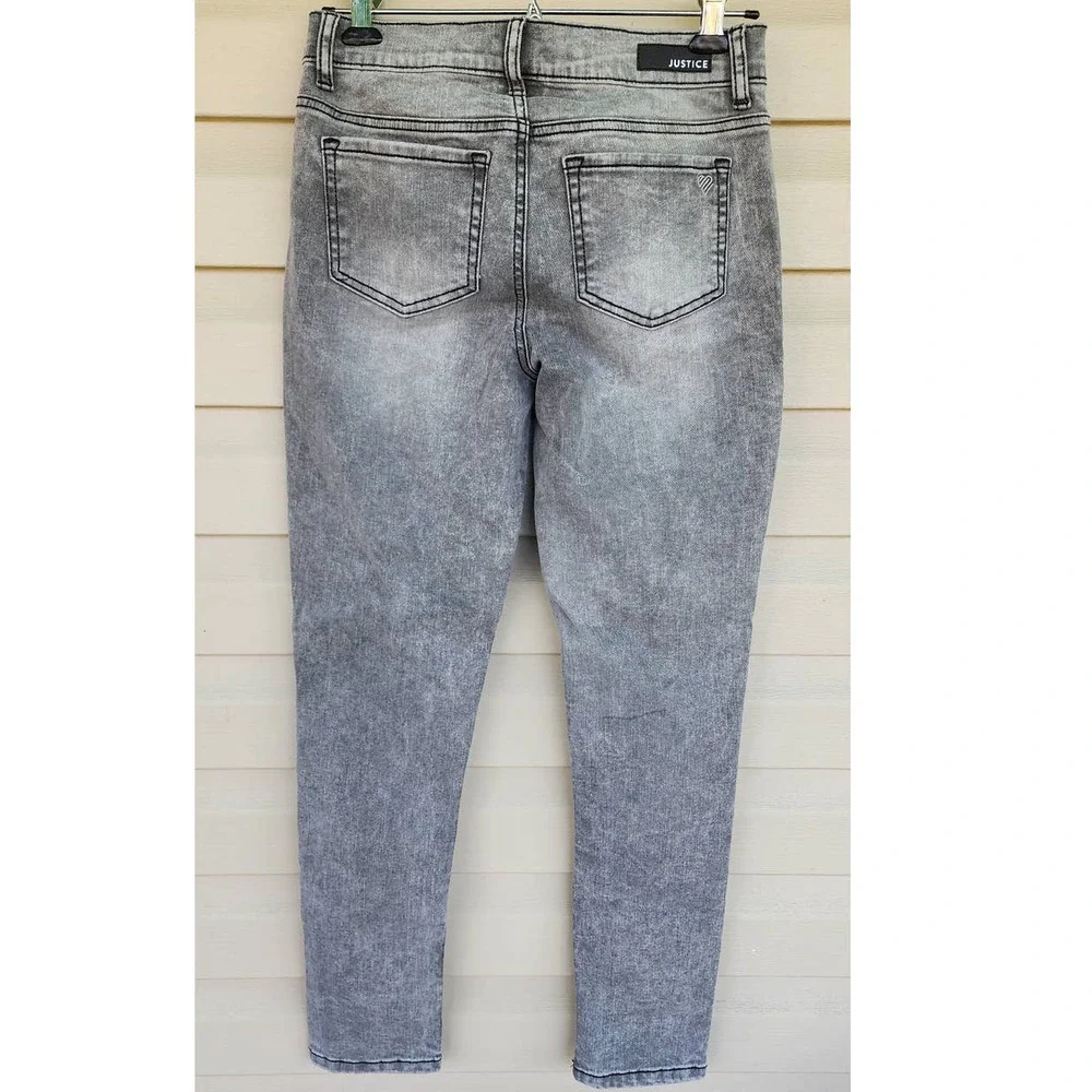 NWT New Justice‎ Girls Grey Black Wash 16 Skinny Jeans